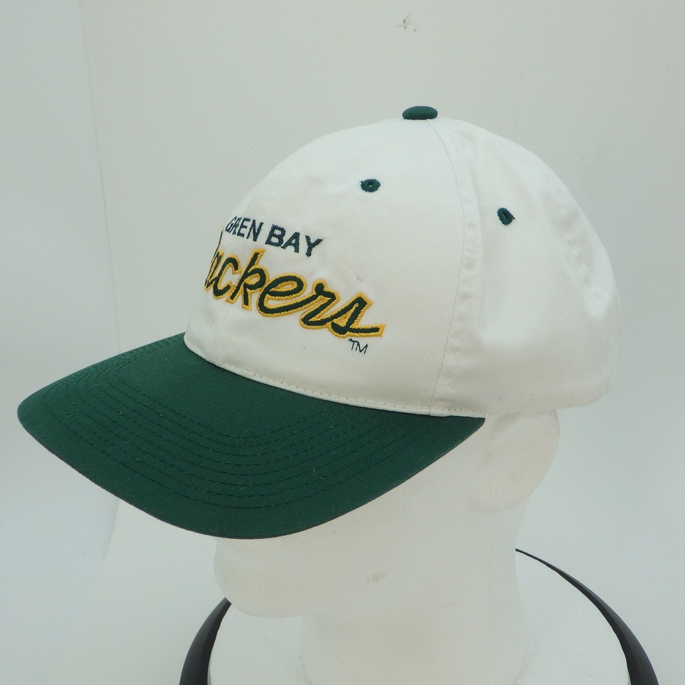 Green Bay Packers Baseball Cap White Green Snap Back Script Sports Specialties - Picture 3 of 15
